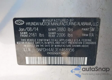 2014 Hyundai Elantra Se из США, поврежденный, VIN 5NPDH4AE3EH468956
